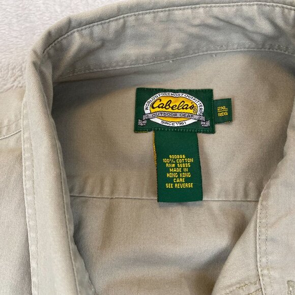 Cabelas Mens Shirt 2XL Beige Cotton Long Sleeve Button-Up - Picture 6 of 7